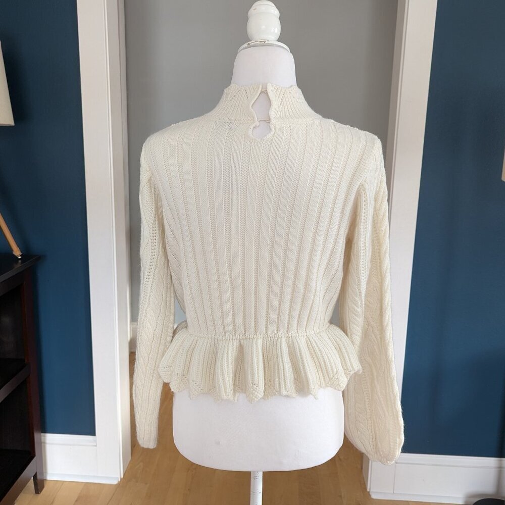Peplum Cable Knit Whimsical Sweater Size M Cream Cottoagecore - Picture 4 of 14